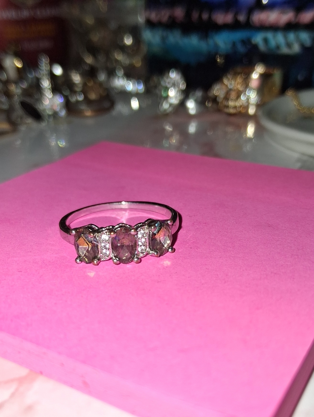 Three-Stone Purple Gem Sterling Ring - Elegant Women’s Jewelry